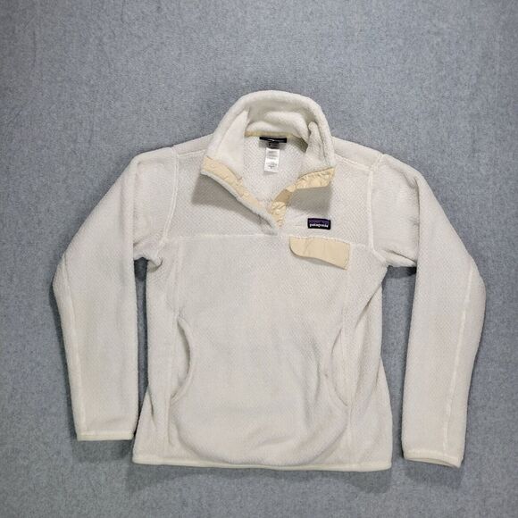 Patagonia Tops - Patagonia Jacket Adult XS White Fuzzy Fleece T Snap Sweater Logo Pullover Womens